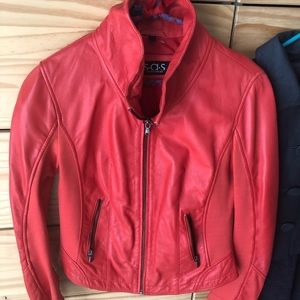 Red stretchy leather jacket